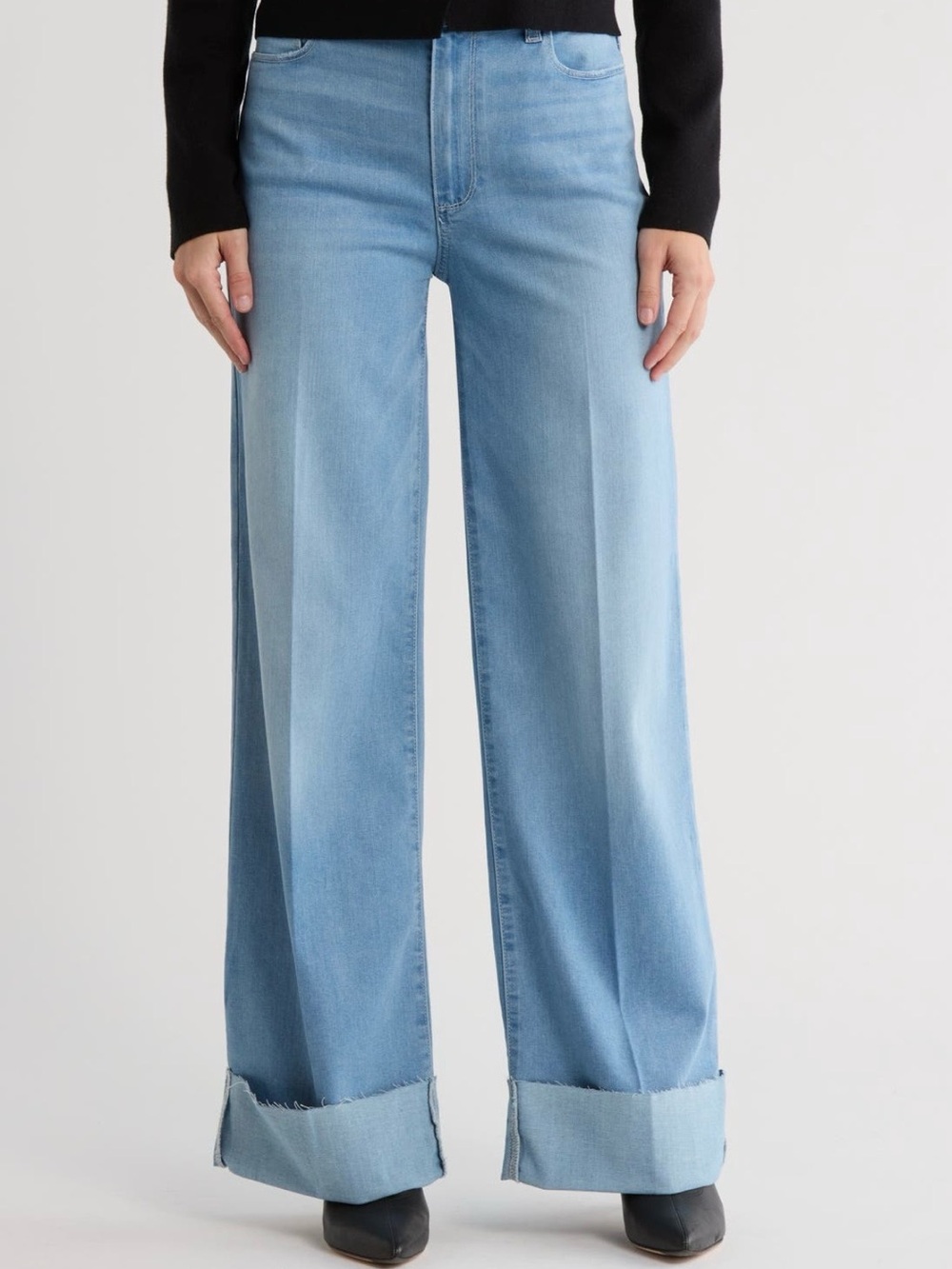 PAIGE Connie Cuffed Raw Hem High Waist Wide Leg Jeans